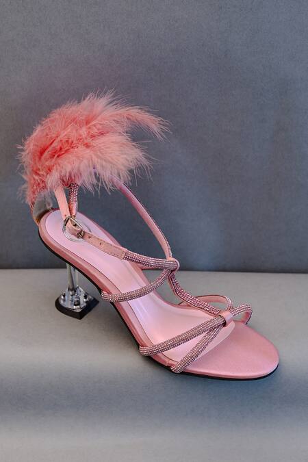 Shop_Sana K luxurious Footwear_Pink Rhinestones Candy Embellished Spool Heels _Online_at_Aza_Fashions