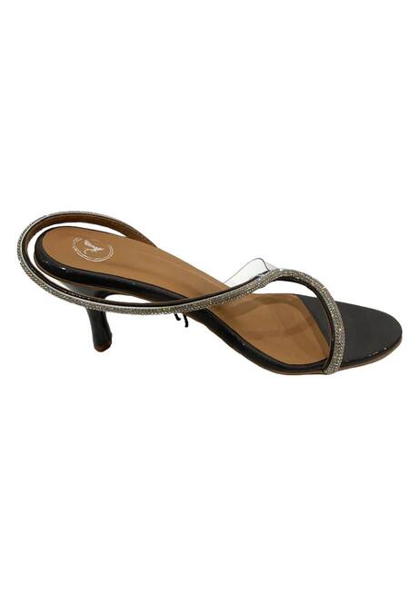 Sana K luxurious Footwear_Black Rhinestones S Strap Embellished Heels _Online_at_Aza_Fashions