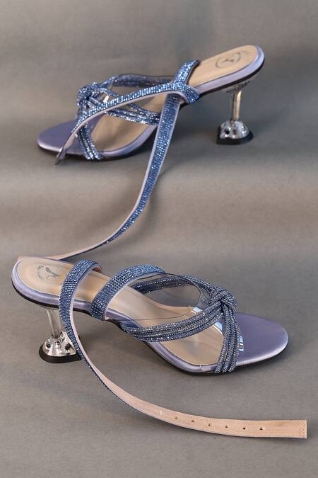 Buy_Sana K luxurious Footwear_Blue Rhinestones Embellished Spool Heels _Online_at_Aza_Fashions