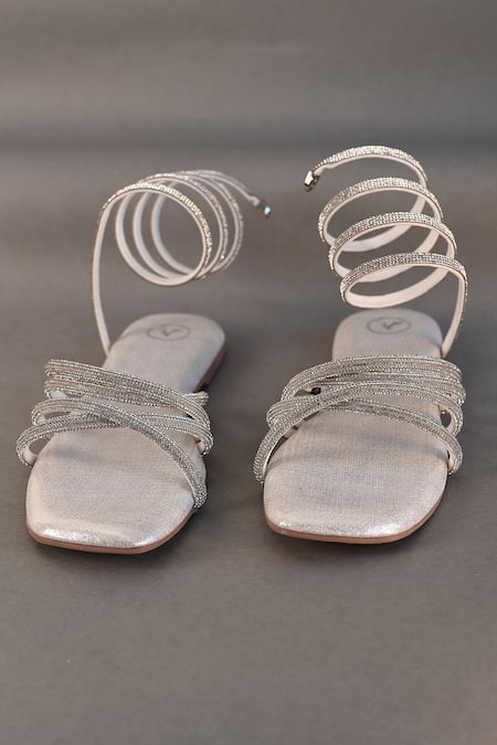 Sana K luxurious Footwear Stone Embellished Spring Strap Flats 