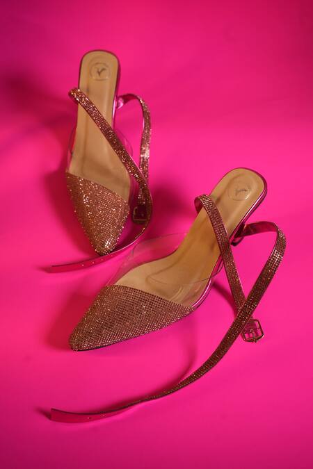 Buy_Sana K luxurious Footwear_Pink Rhinestones Sleek Cheek Embellished Heels _Online_at_Aza_Fashions