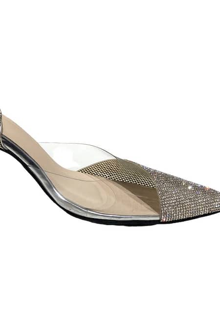Buy Sana K luxurious Footwear Silver Rhinestones Sleek Cheek Embellished Heels Online at Aza Fashions Buy_Sana K luxurious Footwear_Silver Rhinestones Sleek Cheek Embellished Heels _Online_at_Aza_Fashions