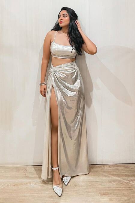 Shop Sana K luxurious Footwear Silver Rhinestones Sleek Cheek Embellished Heels Online at Aza Fashions Shop_Sana K luxurious Footwear_Silver Rhinestones Sleek Cheek Embellished Heels _Online_at_Aza_Fashions