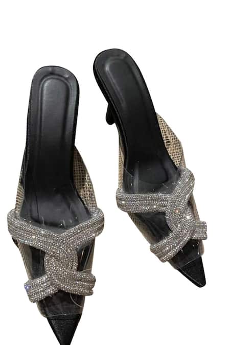 Chic / Beautiful Black Rhinestone Prom Womens Sandals 2023 Ankle Strap 7 cm  Stiletto Heels Pointed Toe
