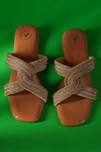 Sana K luxurious Footwear_Beige String Embellished Stone Strap Flats _Online_at_Aza_Fashions