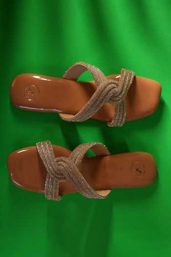Buy_Sana K luxurious Footwear_Beige String Embellished Stone Strap Flats _Online_at_Aza_Fashions