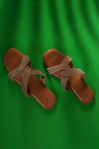 Shop_Sana K luxurious Footwear_Beige String Embellished Stone Strap Flats _Online_at_Aza_Fashions