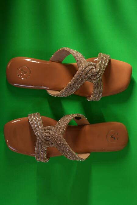 Sana K luxurious Footwear Beige String Stone Embellished Cord Flats Online at Aza Fashions Sana K luxurious Footwear_Beige String Stone Embellished Cord Flats _Online_at_Aza_Fashions