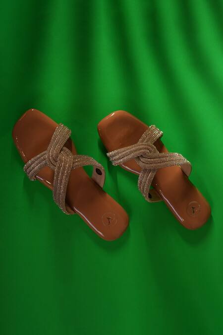 Shop Sana K luxurious Footwear Beige String Stone Embellished Cord Flats Online at Aza Fashions Shop_Sana K luxurious Footwear_Beige String Stone Embellished Cord Flats _Online_at_Aza_Fashions