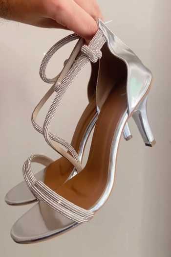 Sana K luxurious Footwear Silver Rhinestones Ananya Embellished Heels Online at Aza Fashions Sana K luxurious Footwear_Silver Rhinestones Ananya Embellished Heels _Online_at_Aza_Fashions