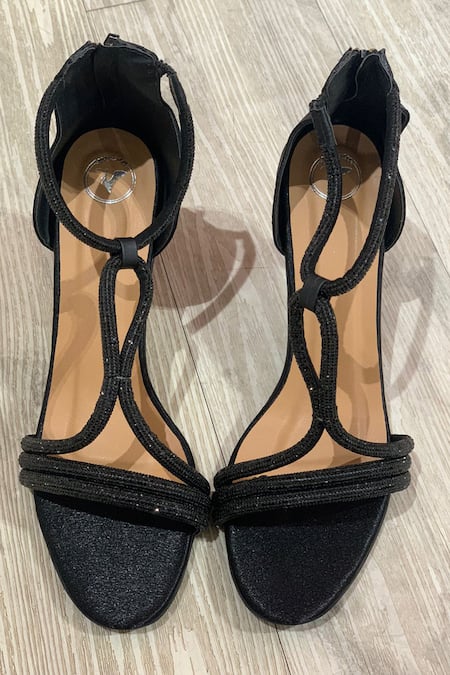 Sana K luxurious Footwear_Black Crystals Beauty Stone Embellished Heels _Online_at_Aza_Fashions