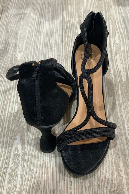Shop_Sana K luxurious Footwear_Black Crystals Beauty Stone Embellished Heels _Online_at_Aza_Fashions