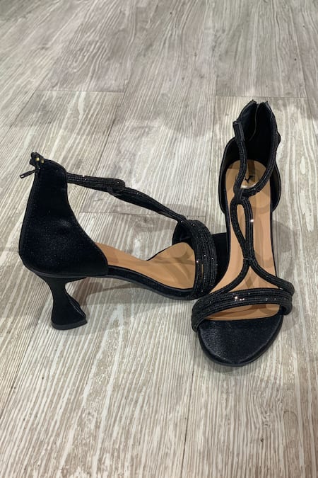 Sana K luxurious Footwear_Black Crystals Beauty Stone Embellished Heels _at_Aza_Fashions
