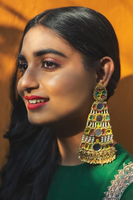 Shop Kanyaadhan By Dhirajaayushi Multi Color Beads Mirror Embroidered Danglers at Aza Fashions Shop_Kanyaadhan By Dhirajaayushi_Multi Color Beads Mirror Embroidered Danglers _at_Aza_Fashions