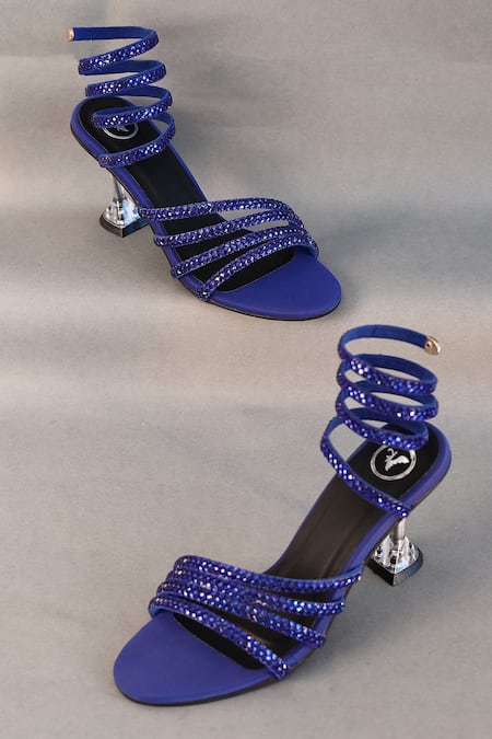 Sana K luxurious Footwear Blue Embellished Spring Stone Heels 