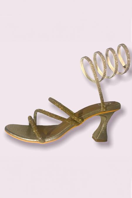 Buy Gold Embellished Spring Strap Heels by Sana K luxurious