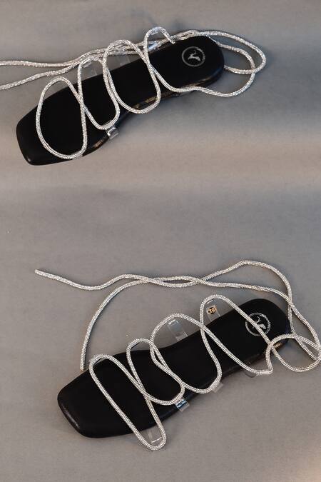 Buy_Sana K luxurious Footwear_Black String Embellished Flats _Online_at_Aza_Fashions