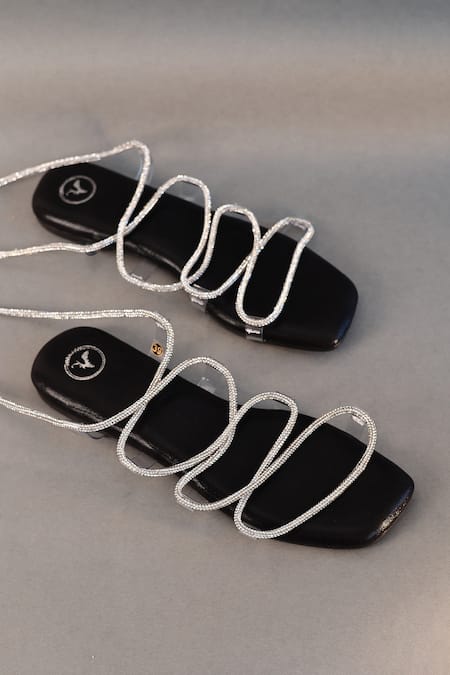 Sana K luxurious Footwear_Black String Embellished Flats _at_Aza_Fashions