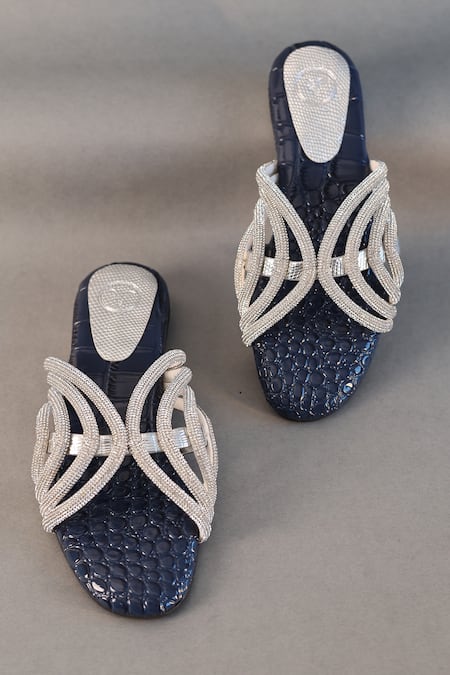Sana K luxurious Footwear_Blue Rhinestones, Crystals Gema Embellished Open Toe Heels _Online_at_Aza_Fashions