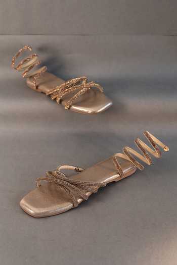 Sana K luxurious Footwear_Gold Strap Embellished Spring Flats _Online_at_Aza_Fashions