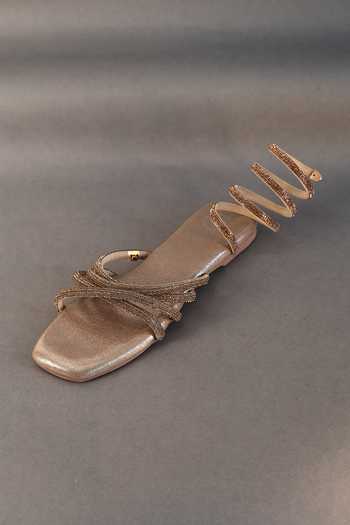 Buy_Sana K luxurious Footwear_Gold Strap Embellished Spring Flats _Online_at_Aza_Fashions