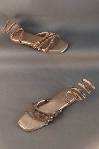 Shop_Sana K luxurious Footwear_Gold Strap Embellished Spring Flats _Online_at_Aza_Fashions