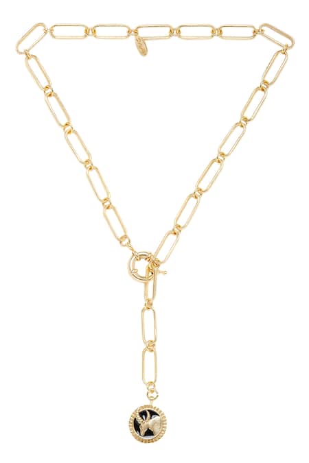 Shop Zariin Gold Plated Taurus Pendant Necklace at Aza Fashions Shop_Zariin_Gold Plated Taurus Pendant Necklace _at_Aza_Fashions