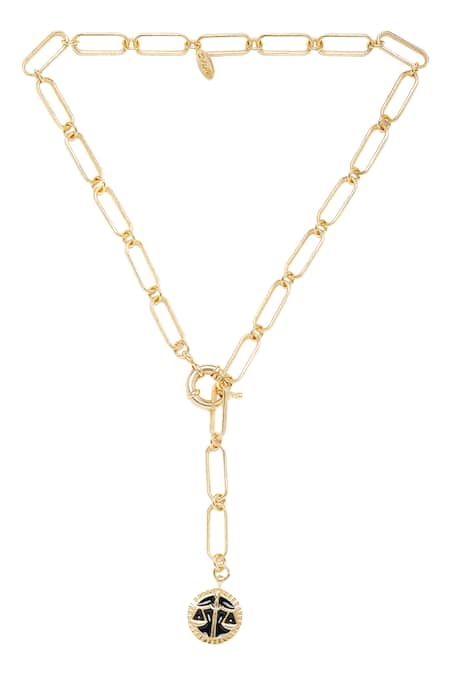 Shop Zariin Gold Plated Libra Pendant Necklace at Aza Fashions Shop_Zariin_Gold Plated Libra Pendant Necklace _at_Aza_Fashions