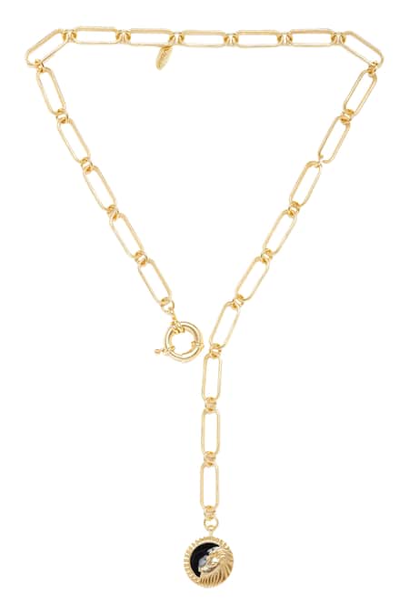 Shop Zariin Gold Plated Leo Pendant Necklace at Aza Fashions Shop_Zariin_Gold Plated Leo Pendant Necklace _at_Aza_Fashions