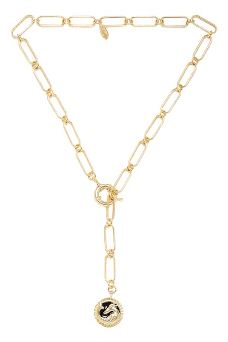 Shop_Zariin_Gold Plated Capricorn Pendant Necklace _at_Aza_Fashions