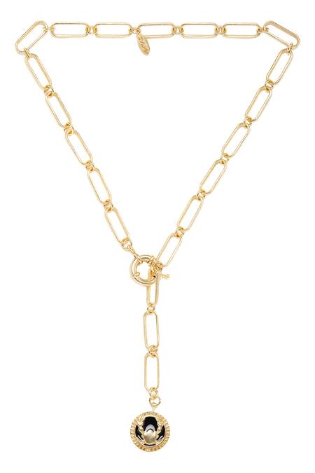 Shop Zariin Gold Plated Cancer Pendant Necklace at Aza Fashions Shop_Zariin_Gold Plated Cancer Pendant Necklace _at_Aza_Fashions