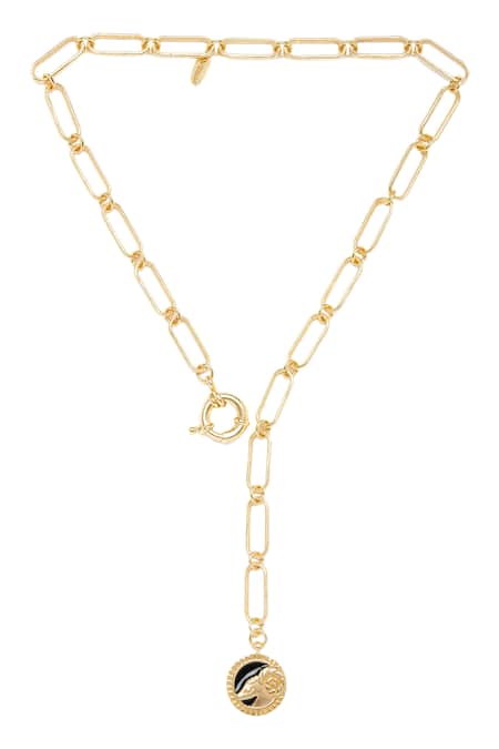 Shop_Zariin_Gold Plated Aries Pendant Necklace _at_Aza_Fashions
