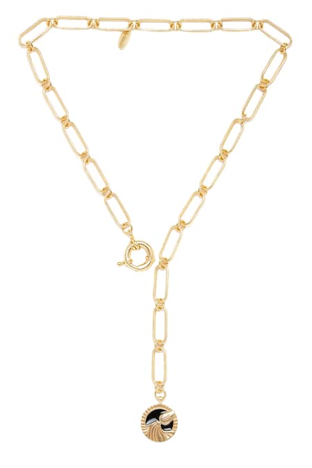 Shop Zariin Gold Plated Aquarius Pendant Necklace at Aza Fashions Shop_Zariin_Gold Plated Aquarius Pendant Necklace _at_Aza_Fashions