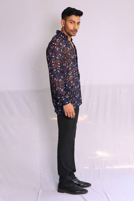 Buy_Debarun_Multi Color Georgette Sebastian Abstract Print Shirt _Online_at_Aza_Fashions