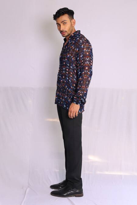 Shop_Debarun_Multi Color Georgette Sebastian Abstract Print Shirt _Online_at_Aza_Fashions