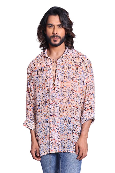 Debarun_Multi Color Georgette Theo Floral Print Shirt _Online_at_Aza_Fashions