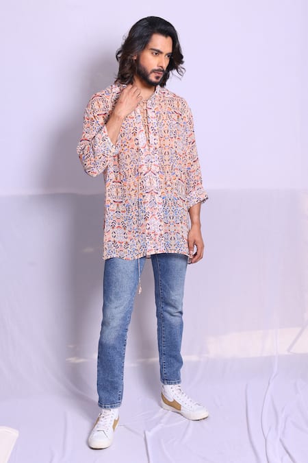 Buy_Debarun_Multi Color Georgette Theo Floral Print Shirt _Online_at_Aza_Fashions