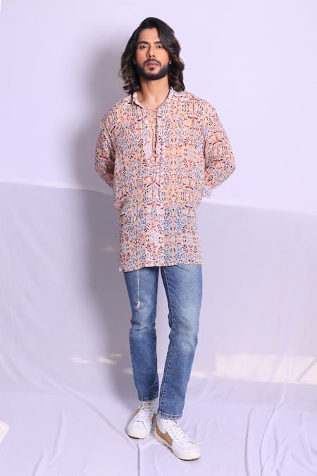 Shop_Debarun_Multi Color Georgette Theo Floral Print Shirt _Online_at_Aza_Fashions