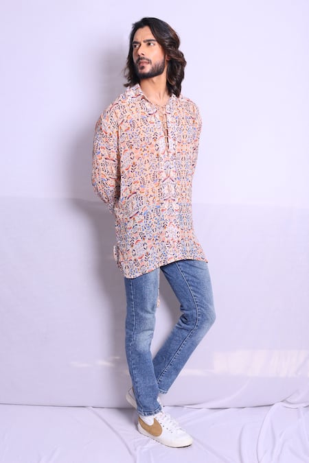 Debarun_Multi Color Georgette Theo Floral Print Shirt _at_Aza_Fashions