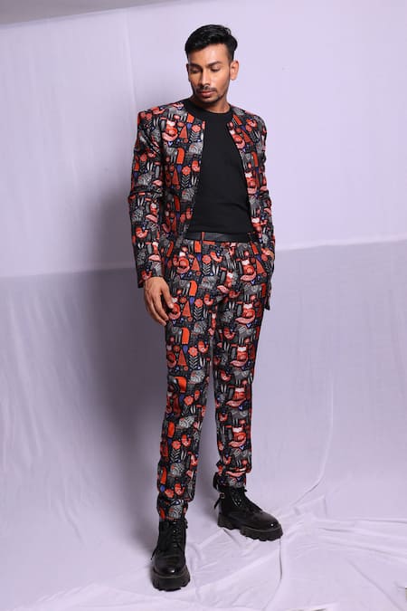 Debarun_Multi Color Dola Silk Print Jungle Alderic Blazer With Trouser  _Online_at_Aza_Fashions