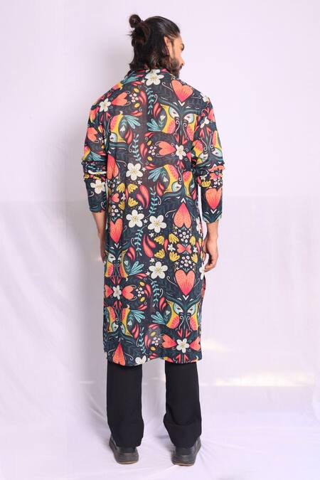 Debarun Bruce Retro Floral Print Kurta With Pajama 
