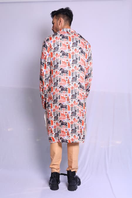 Debarun Jean Abstract Jungle Print Kurta With Trouser 