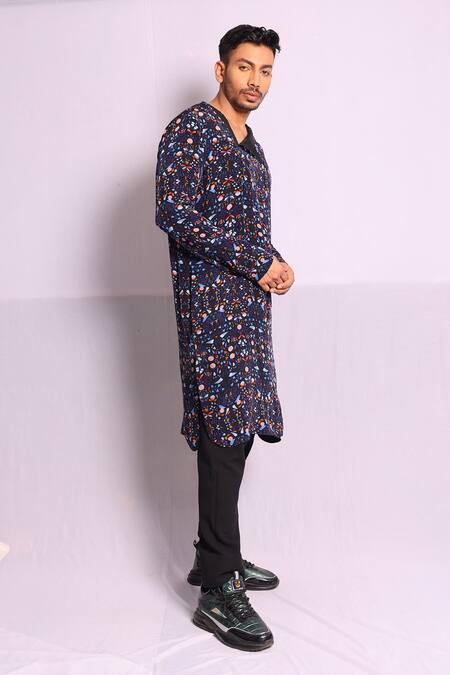 Buy_Debarun_Multi Color Crepe, Handloom Cotton Denver Abstract Print Kurta With Trouser _Online_at_Aza_Fashions