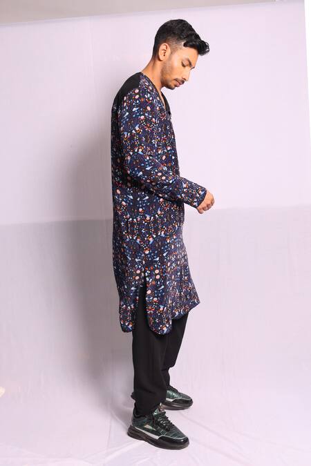 Shop_Debarun_Multi Color Crepe, Handloom Cotton Denver Abstract Print Kurta With Trouser _Online_at_Aza_Fashions