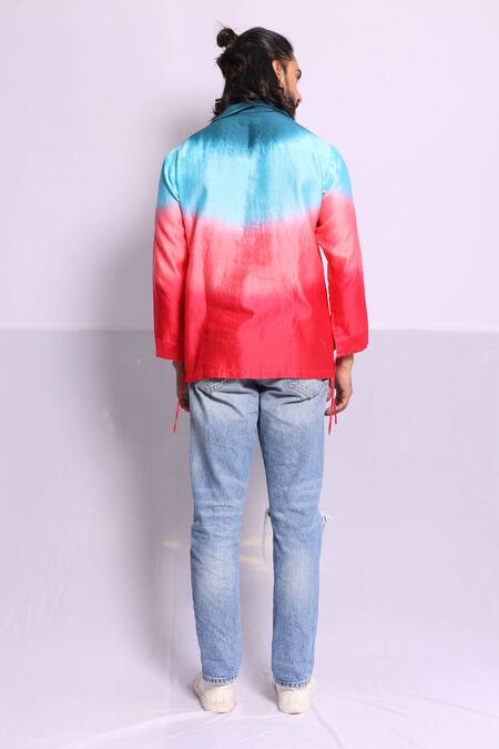 Debarun Multi Color Chanderi Plain Claude Tie-dye Shirt  2