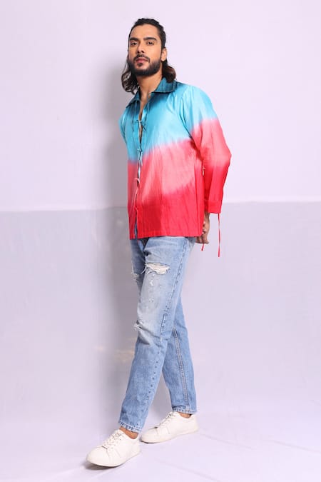 Debarun Multi Color Chanderi Plain Claude Tie-dye Shirt  3