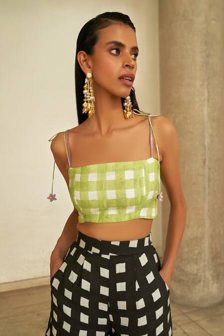 Aapro Black Cotton Collared, Square Neck Block Print Shirt And Bustier Set Online at Aza Fashions Aapro_Black Cotton Collared, Square Neck Block Print Shirt And Bustier Set _Online_at_Aza_Fashions