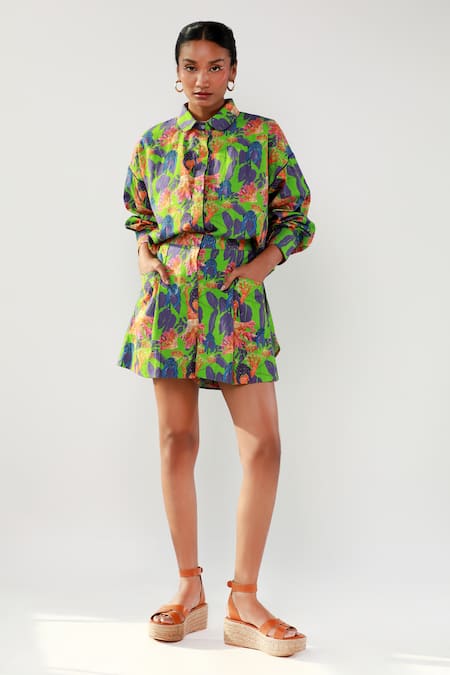 Ekastories Cotton Panther Print Shirt With Shorts 