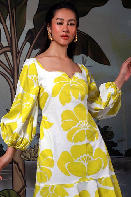 Ekastories_Green Cotton Scoop Neck Sonder Flower Print Dress_Online_at_Aza_Fashions
