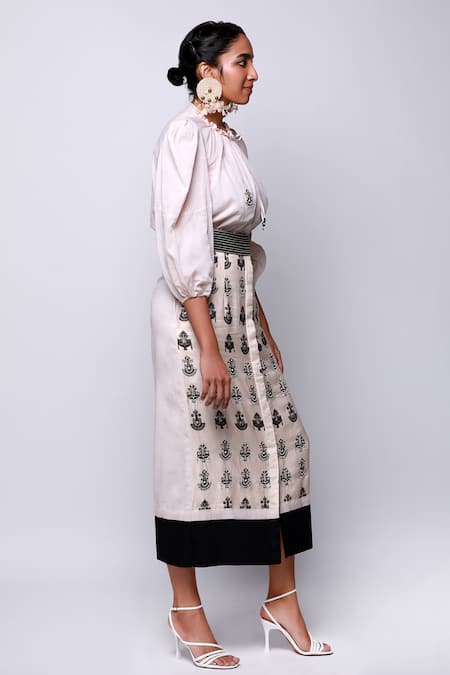 Shop Ekastories Beige Cotton, Modal Embroidery Keyhole Neck Placement Top And Skirt Set Online at Aza Fashions Shop_Ekastories_Beige Cotton, Modal Embroidery Keyhole Neck Placement Top And Skirt Set_Online_at_Aza_Fashions